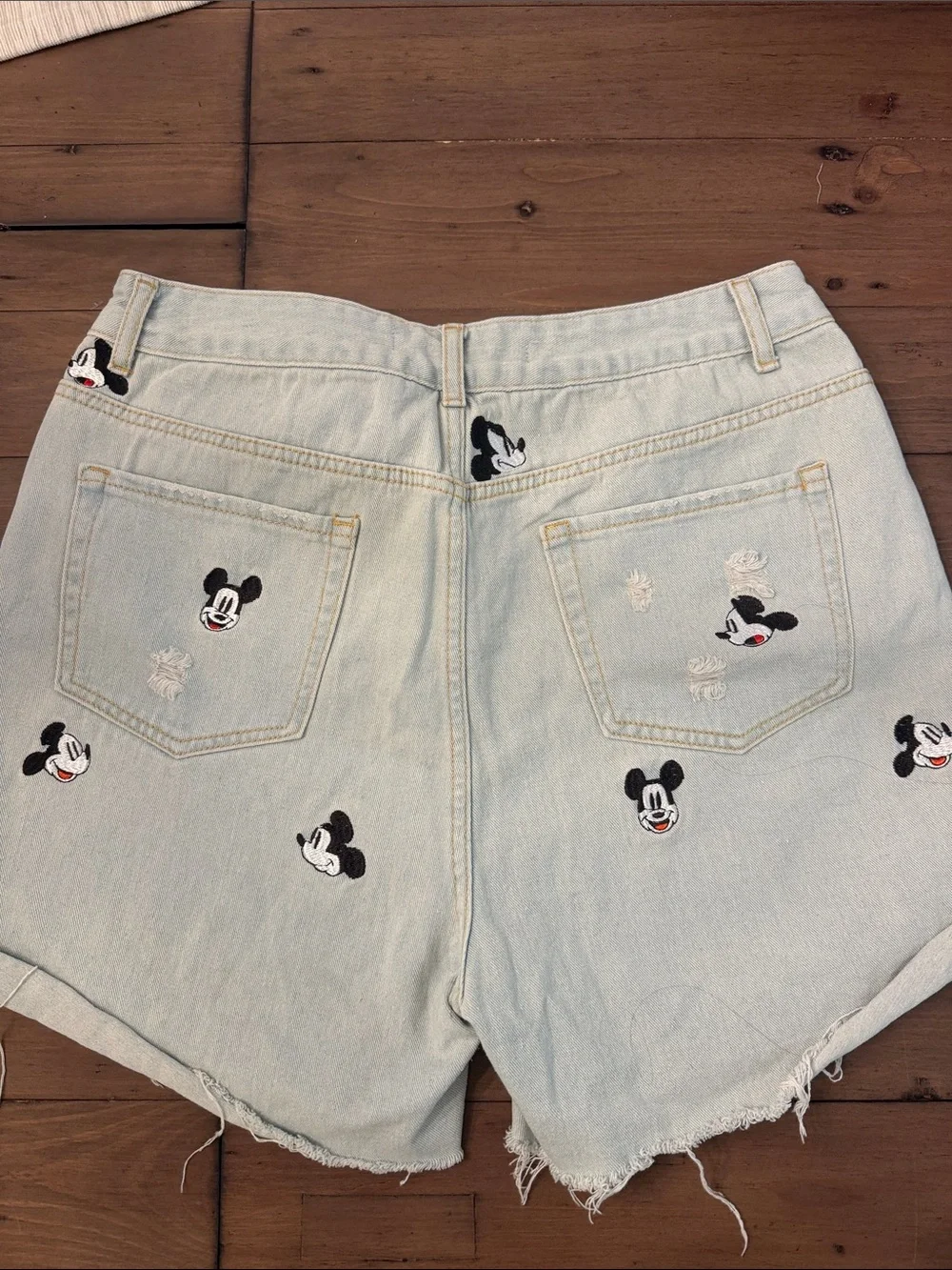 Zara distressed Mickey Mouse denim shorts